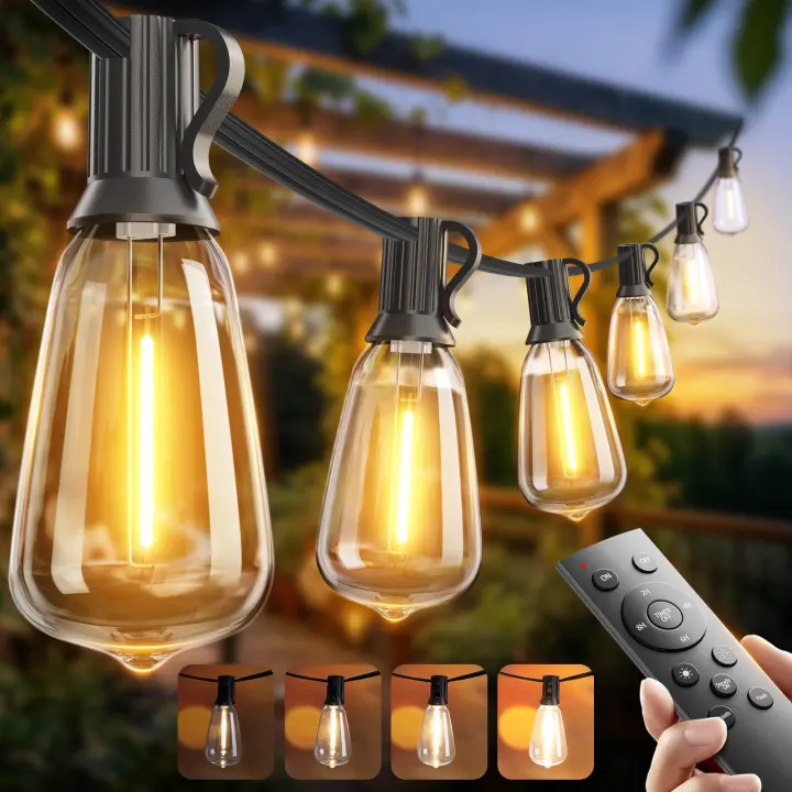 100ft Outdoor Edison-Style ST38 LED String Lights with Remote