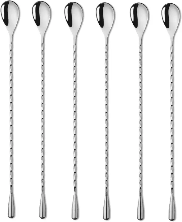 12-Inch Stainless Steel Bar Mixing Spoons — 6-Piece Set