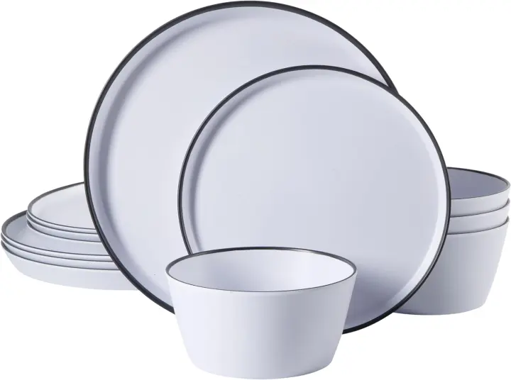 12-Piece Melamine Dinnerware Set — Unbreakable Plates & Bowls