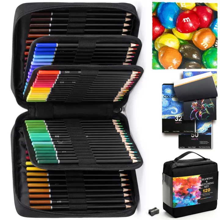 120-Color Oil-Based Colored Pencil Set with Sketch & Coloring Books