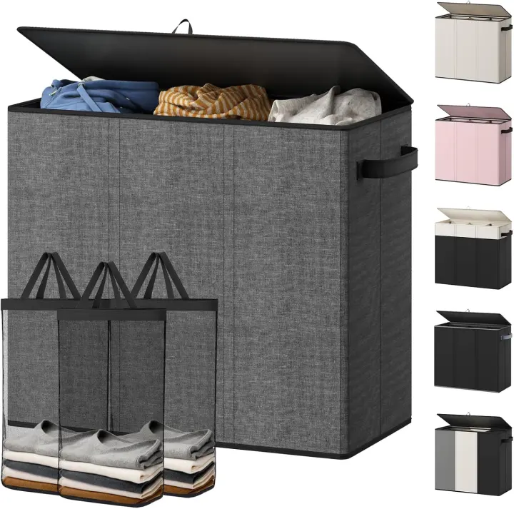 180L 3-Section Laundry Sorter with Detachable Inner Bags