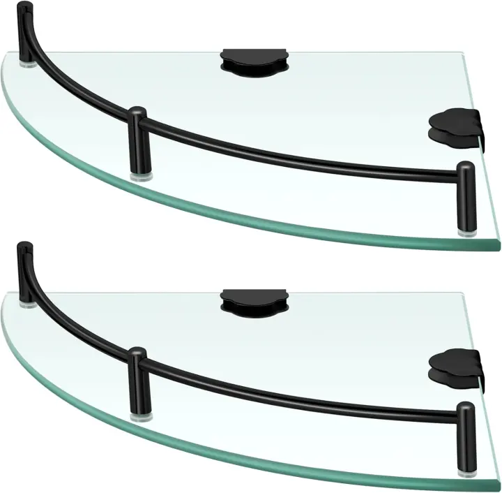 2-Pack Corner Glass Shower Shelves — Stainless Steel Wall-Mounted (9.25 in)