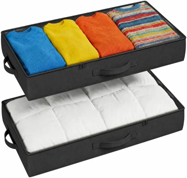 2-Pack Low-Profile Under-Bed Storage Bins — 4.5 in Tall, Black