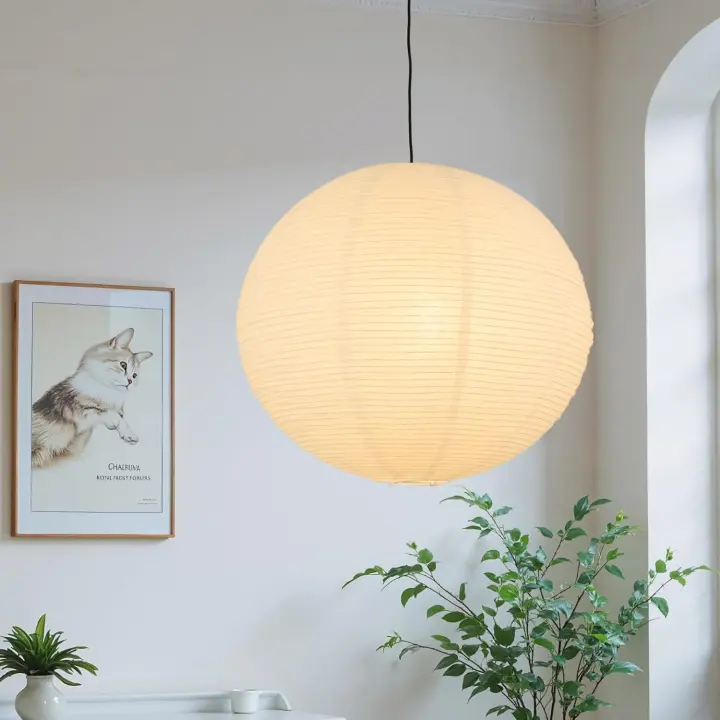 20-inch White Round Paper Lantern Lampshade — Foldable Pendant Shade