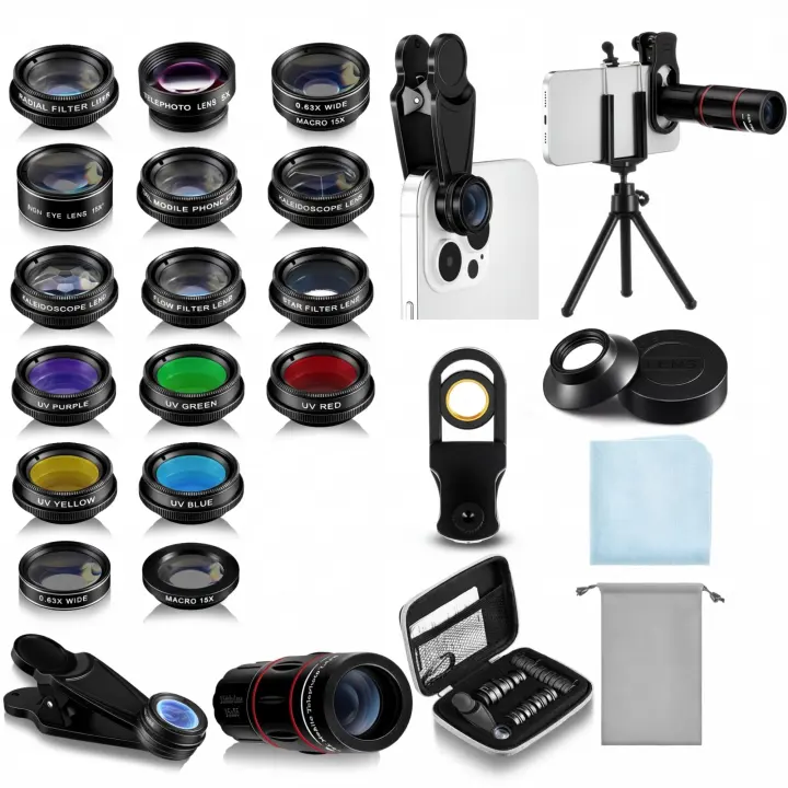 21-in-1 Smartphone Camera Lens Kit with Tripod, Telephoto & LED