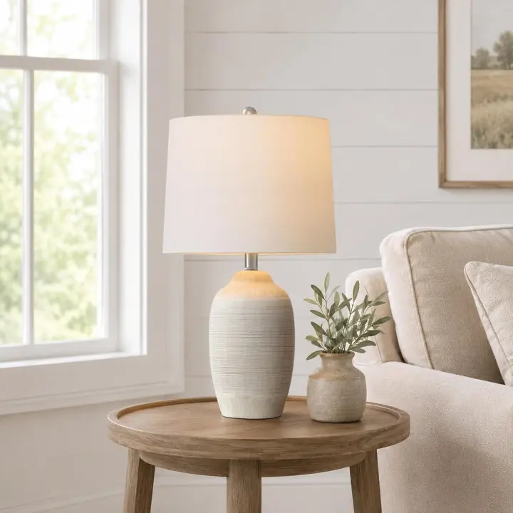 24.5-inch Ceramic Table Lamp with Pre-Attached Linen Shade
