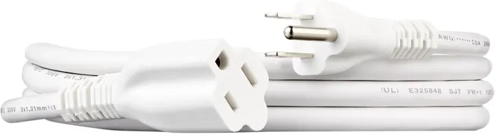 3-Prong Indoor Extension Cord — 6 ft White, 13A/125V, 16 AWG