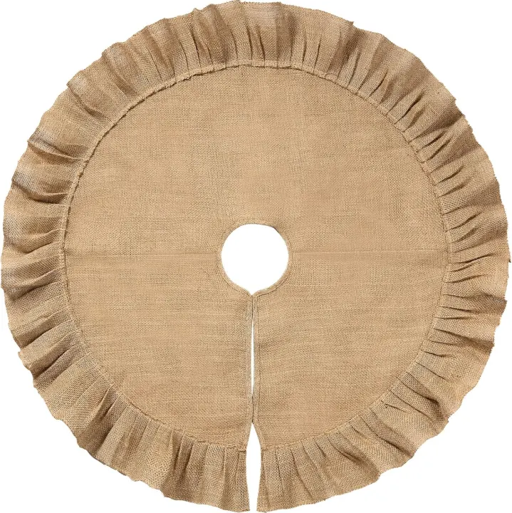 31-Inch Ruffled Burlap Tree Skirt — Linen Farmhouse Christmas Skirt
