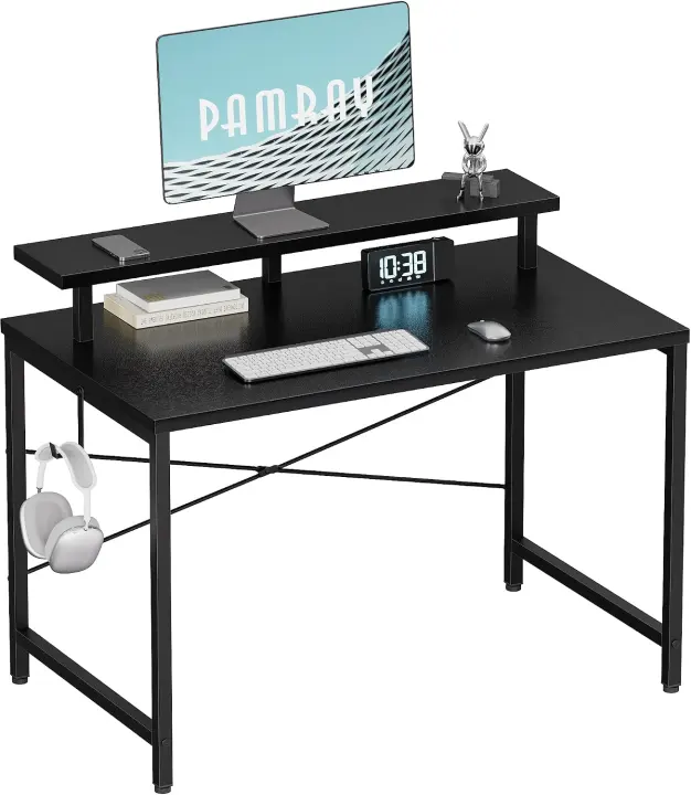 32-Inch Compact Computer Desk with Monitor Riser and Headphone Hook