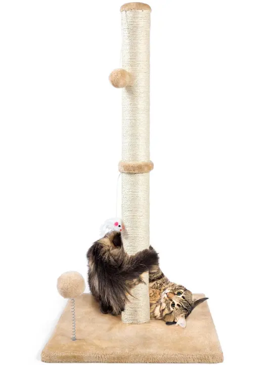 32" Tall Sisal Cat Scratching Post with Dangling Toys — Indoor Cat Post