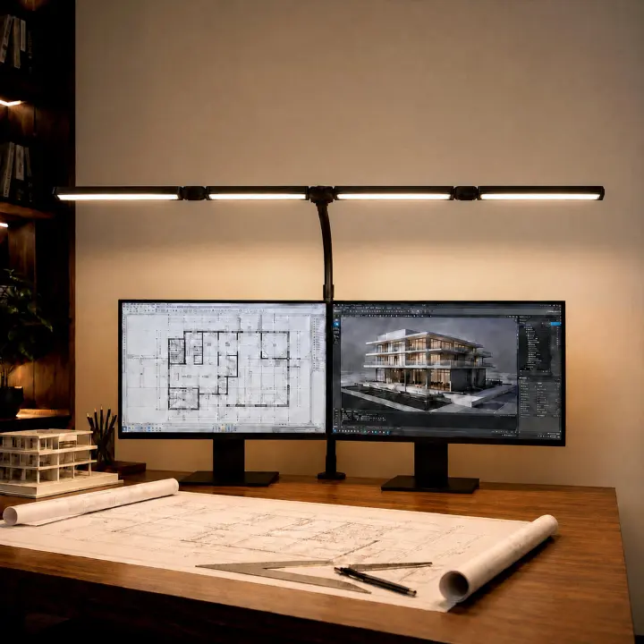 4-Bar LED Architect Desk Lamp with Clamp — Wide Multi-Angle Illumination