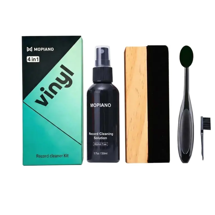 4-in-1 Vinyl Record Cleaning Kit — Velvet Brush, Stylus & Solution