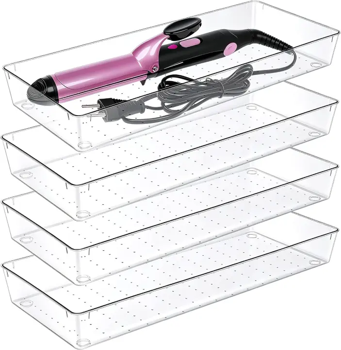 4-Pack Large Clear PET Drawer Trays — 15 x 6 Storage Organizers