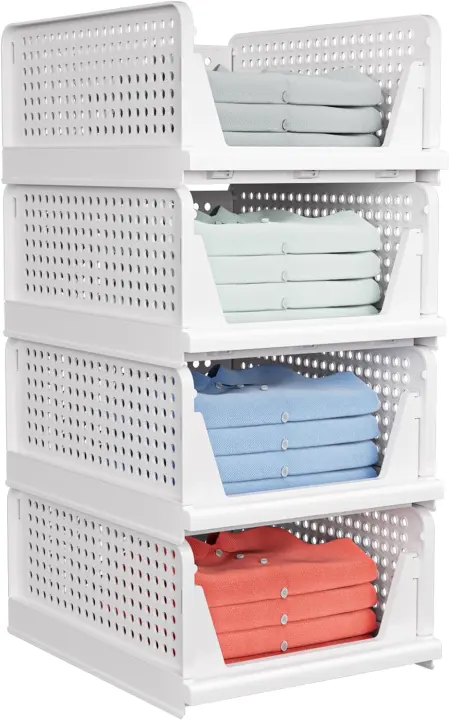 4-Pack Stackable Closet Storage Baskets — Foldable Organizers