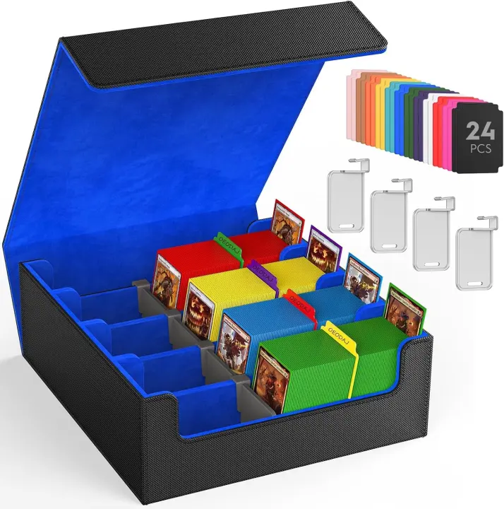 4-Row TCG Card Storage Box — 3200+ Capacity, Black & Blue
