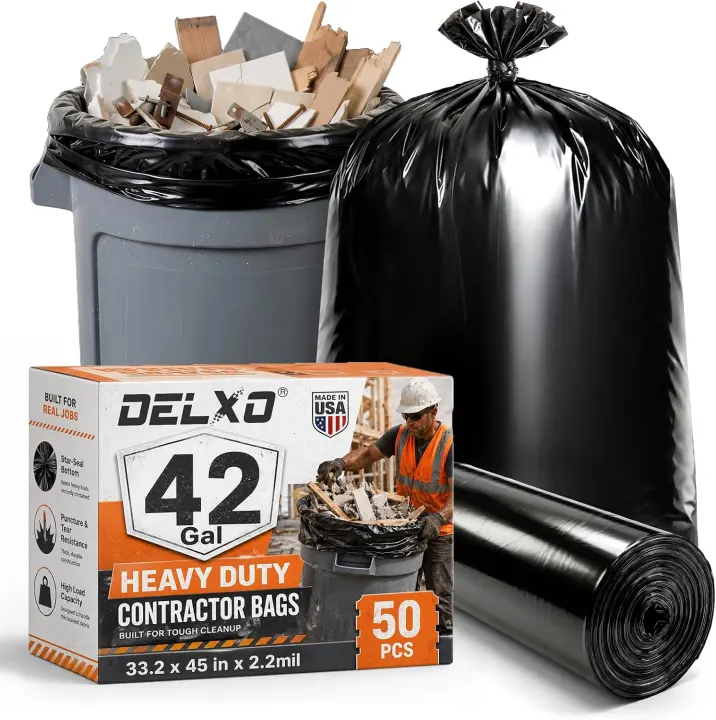 40–42 Gallon Heavy-Duty Contractor Trash Bags — 50 Count, 33.2" x 45"