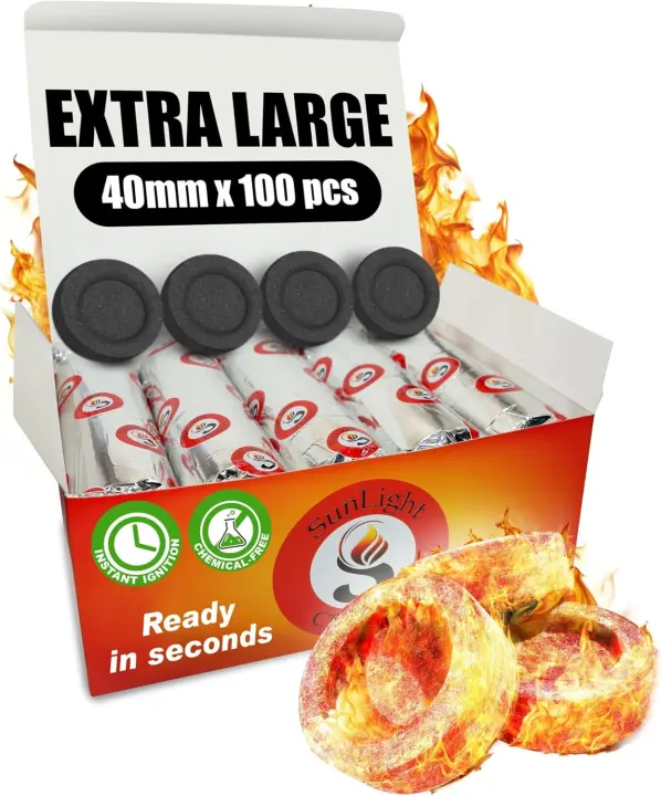 40mm Quick-Light Charcoal Tablets for Incense — 100 Discs