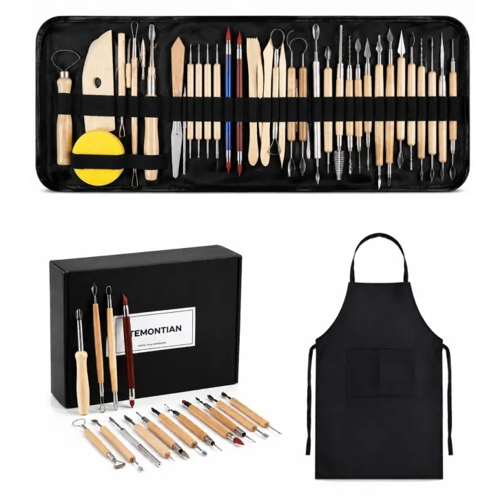 43-Piece Pottery & Sculpting Tool Kit with Case and Apron