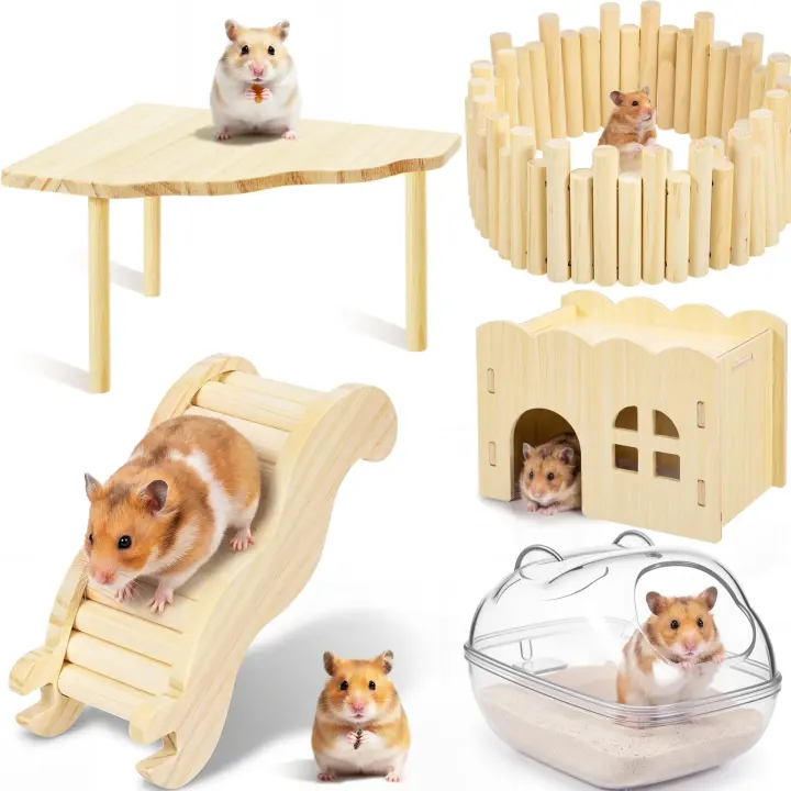 5-Piece Wooden Hamster Play Set — Climbing Platform & Hideout Kit