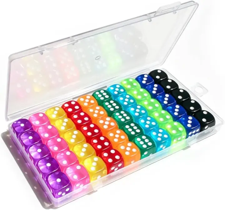 50-Piece 14mm Six-Sided Colored Dice Set with Plastic Case
