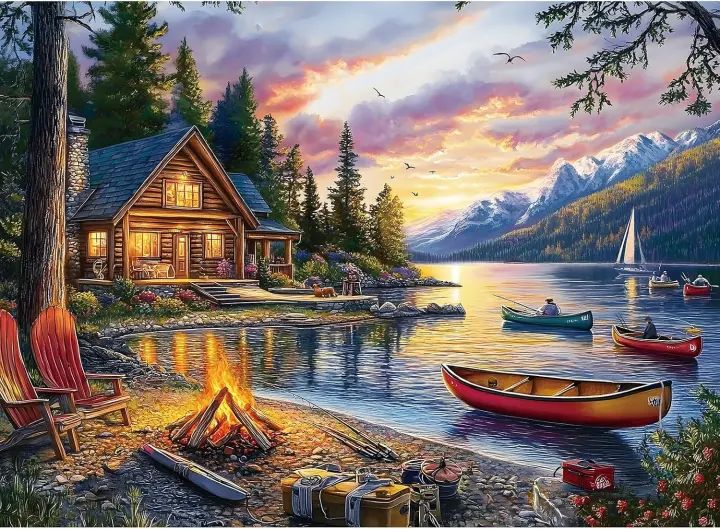 500-Piece Jigsaw Puzzle for Adults — Lakeside Cabin Scenic Puzzle