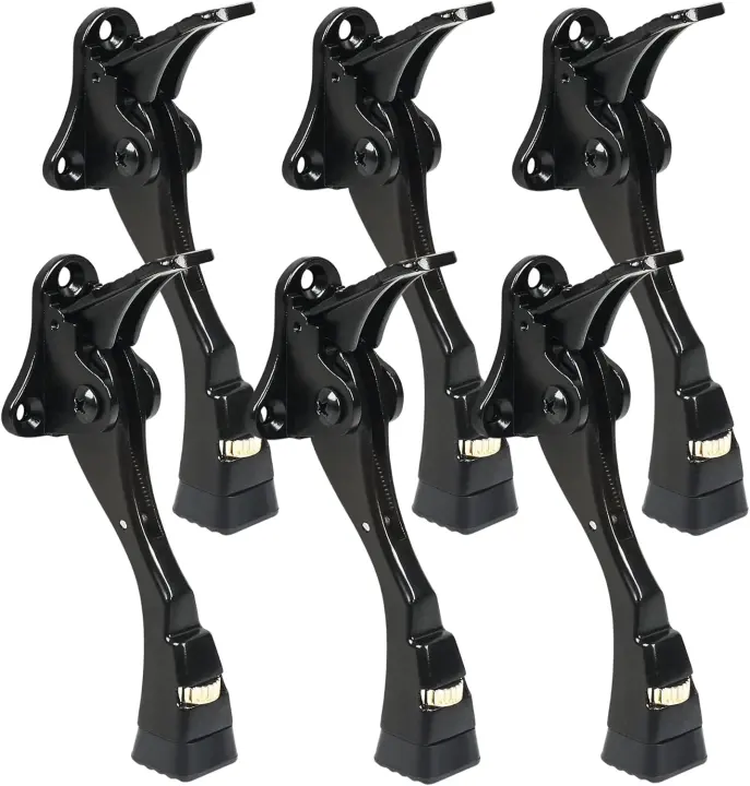 6-Pack Black Heavy-Duty Kickdown Door Stops — Metal, Adjustable