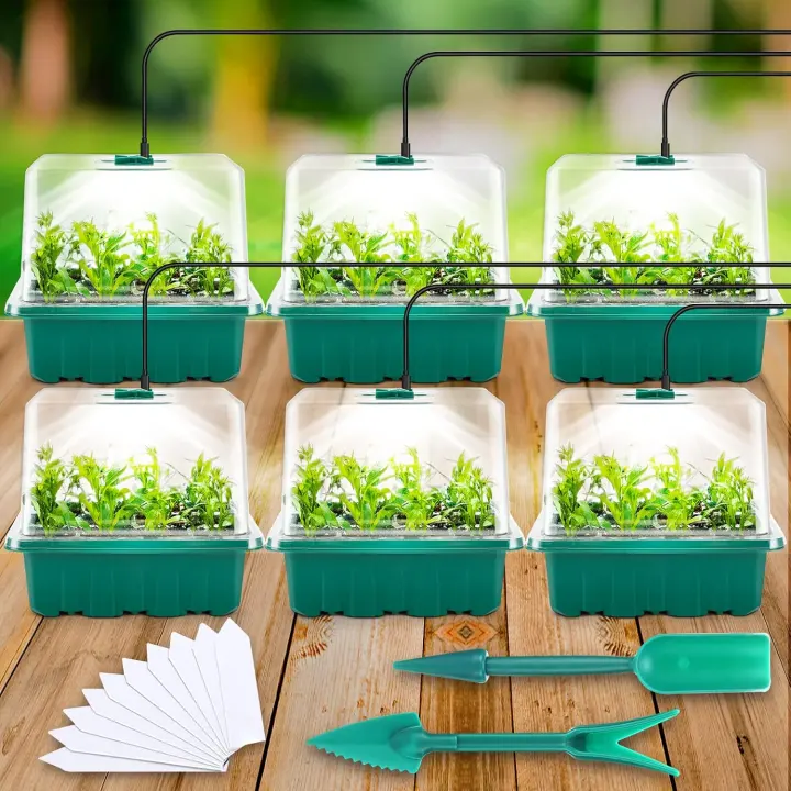 6-Pack Seed Starter Kit with Adjustable Domes & LED Grow Light