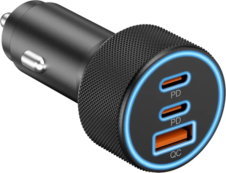 67W 3-Port USB-C & USB-A Car Charger — Fast PD/QC Auto Adapter