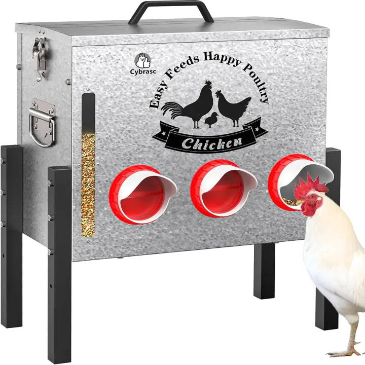 7-Gallon Metal Automatic Poultry Feeder with 6 Ports & Adjustable Legs