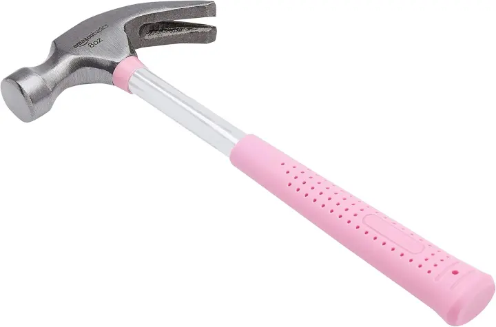 8 oz Claw Hammer with Shock-Absorbing Rubber Grip — Pink