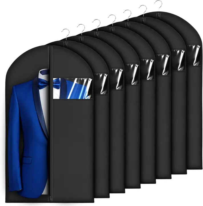8-Pack 40-inch Hanging Garment Bags with Clear Window — Black