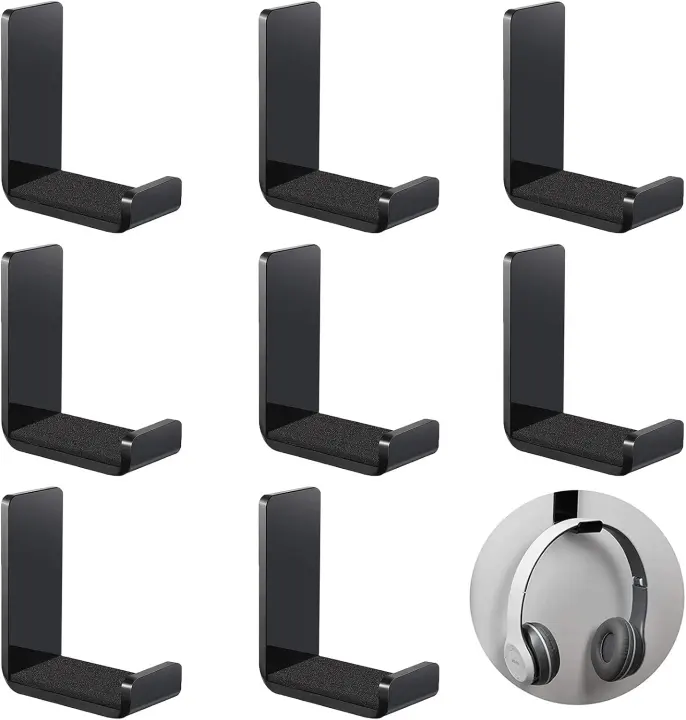8-Pack Adhesive Headphone Hanger Wall Mounts — Black
