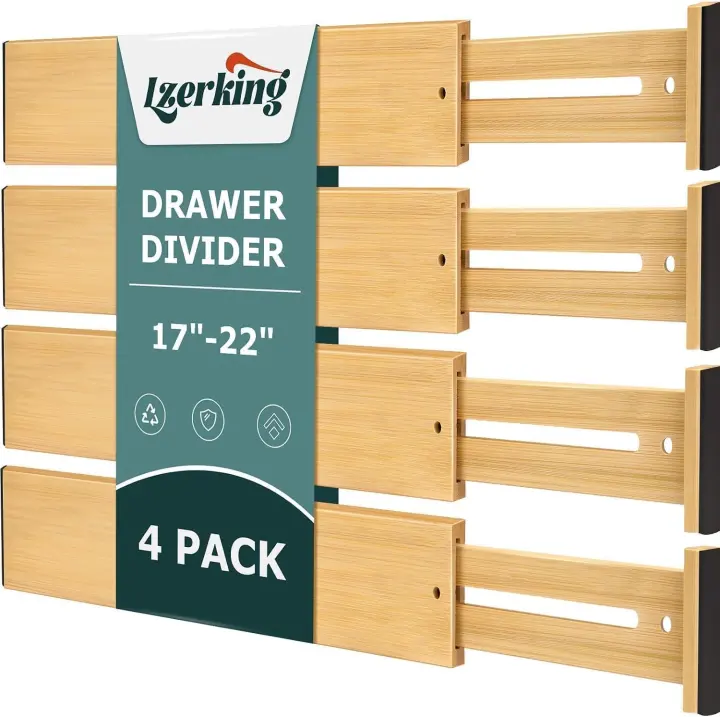 Adjustable Bamboo Drawer Dividers — 4-Pack Organizer Inserts