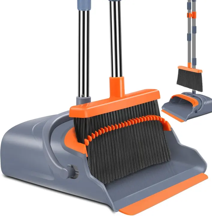 Adjustable Self-Cleaning Broom and Upright Dustpan Set