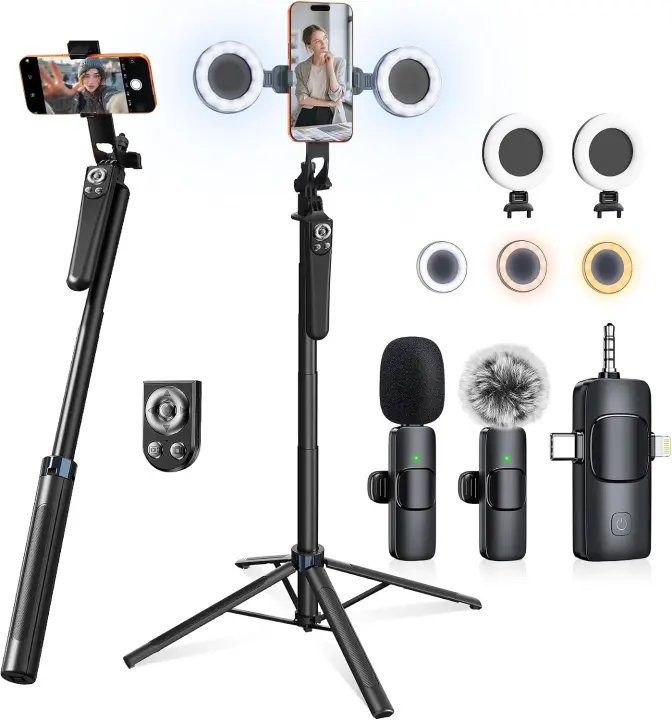 All-in-One Vlogging Kit for iPhone — Tripod, Lights & Wireless Mics
