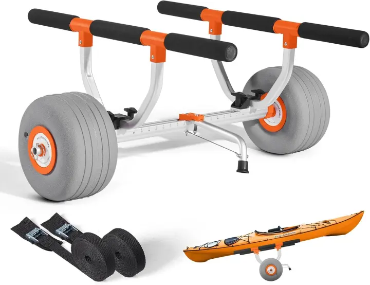 Aluminum Kayak Cart Trolley — 350 lb Capacity with 12" Inflatable Wheels