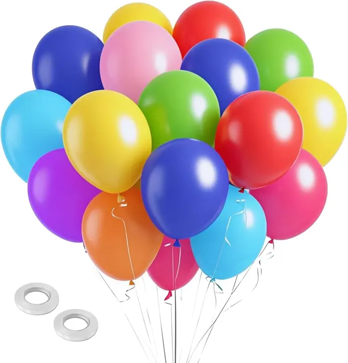Assorted Rainbow Latex Balloons — 12" Round, 100-Pack
