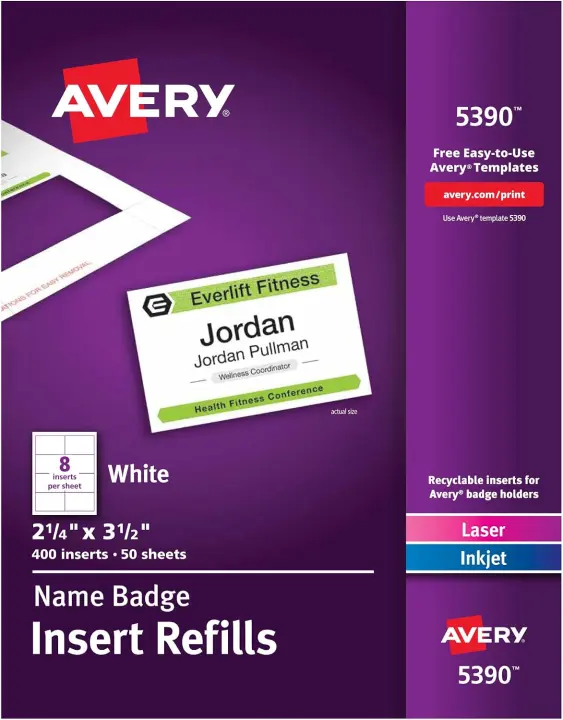 Avery Printable Name Badge Inserts — 2.25" x 3.5", 400 Inserts