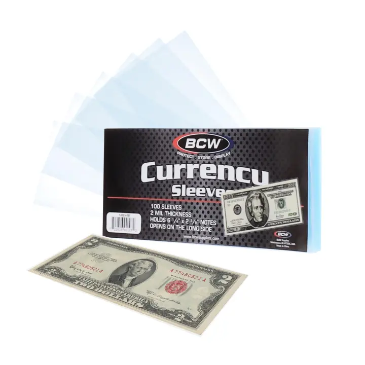 BCW Clear Polypropylene Currency Sleeves — 6-1/4 x 2-11/16, 100 Pack