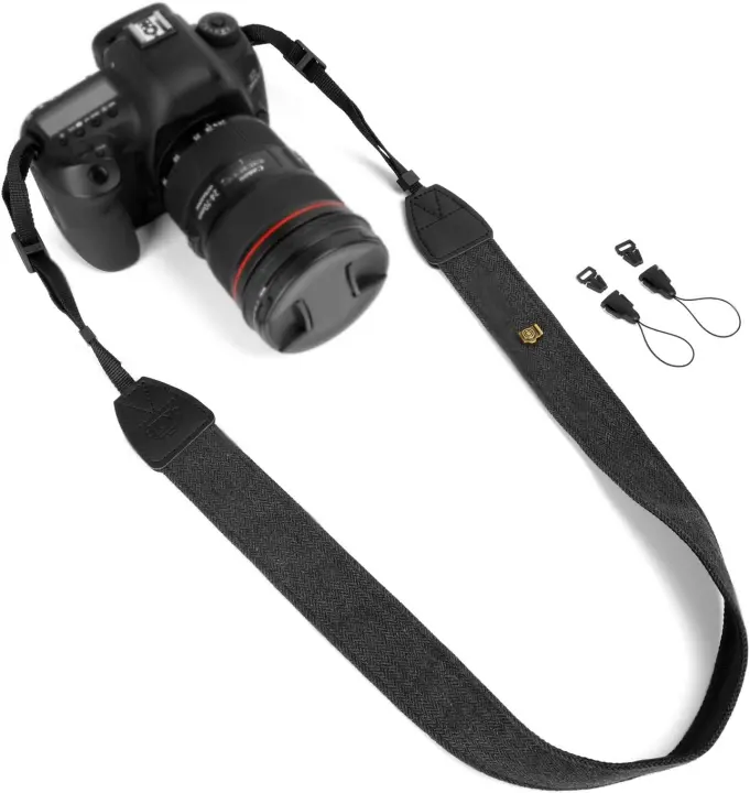 Black Canvas Camera Shoulder Strap with Quick-Release Buckles