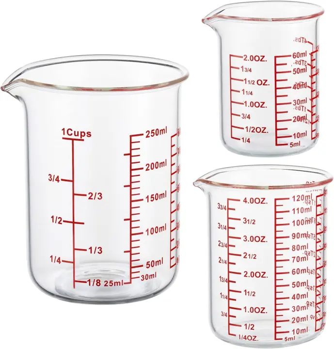 BORO3.3 Borosilicate Glass Measuring Cups — 3-Piece Set (60/120/250 ml)