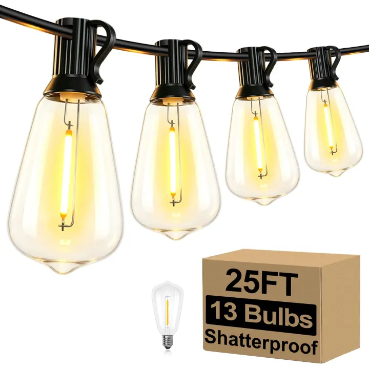 Brightever 25ft Outdoor Edison String Lights — 13 LED Bulbs, Plug-In