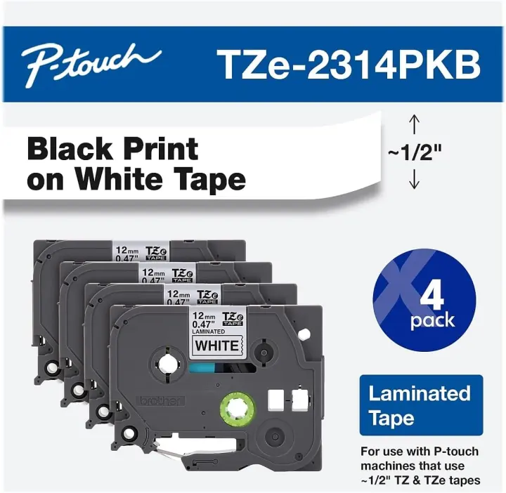 Brother P‑Touch TZe-231 4-Pack 12mm Laminated Label Tape (Black on White)