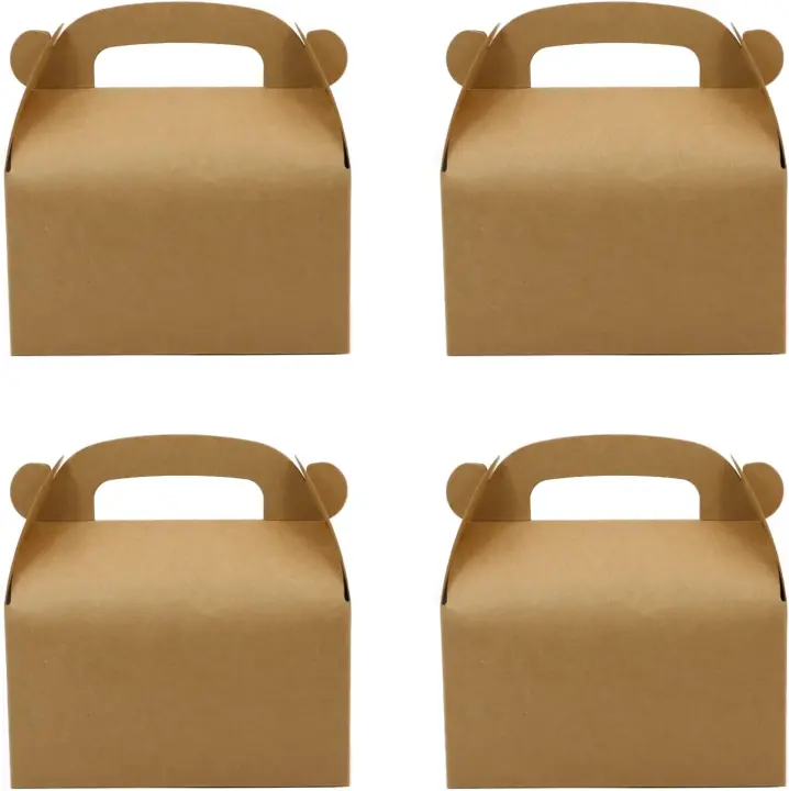 Brown Kraft Treat Boxes with Handles — 24-Pack Party Favor Gable Boxes