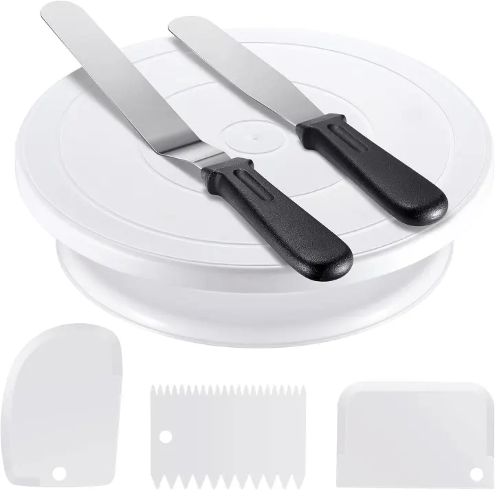Cake Decorating Kit with Rotating Stand, Spatulas & Icing Scrapers