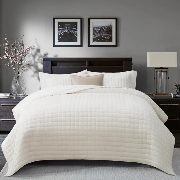 Channel-Stitched Velvet Quilt Set — King-Sized Quilted Coverlet