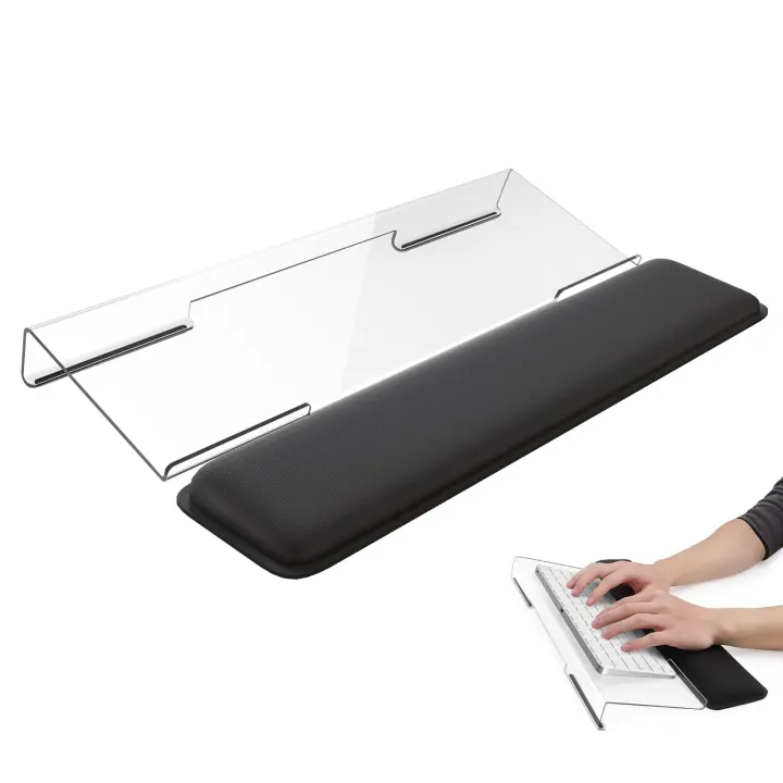 Clear Acrylic Keyboard Riser & Memory-Foam Wrist Rest — Ergonomic Desk Support