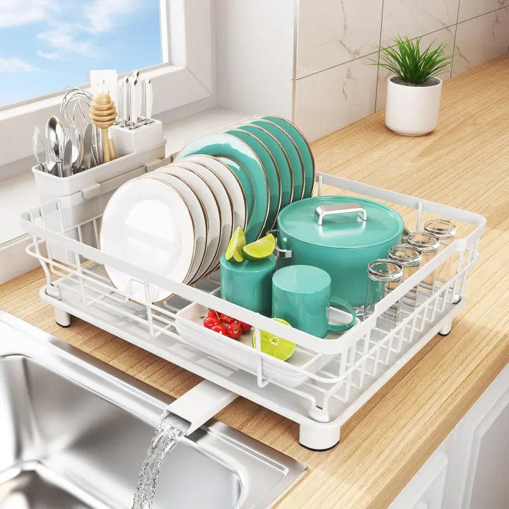 Compact Countertop Dish Drying Rack — 12.8 in x 16.9 in, White