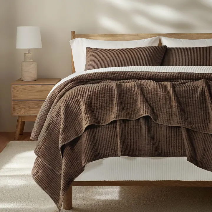 Cotton Ribbed Matelassé Coverlet Set — Queen Size, Sienna Brown