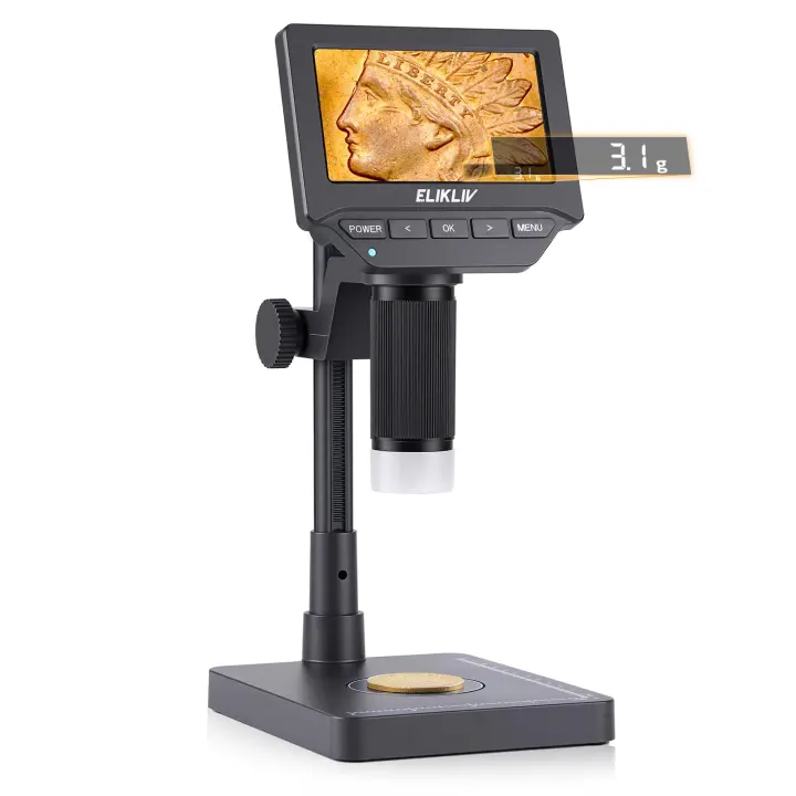 Elikliv EDM4C Digital Coin Microscope with Integrated Scale
